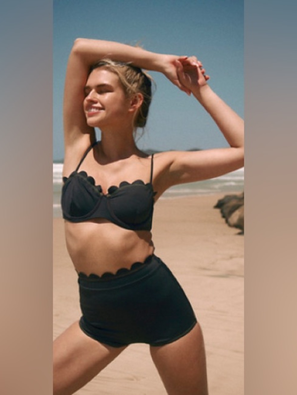 its now cool the shell bikini scalloped high rise black shortie shapewear pushup